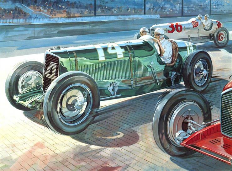 stare samochody - 1933 Chrysler Golden Seal Special Indy 500 Race Car Artist Rendition Green.jpg
